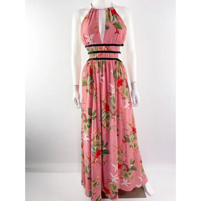 Express Size M Pink Sleeveless Floral Tropical Maxi Dress with Side Cut Outs