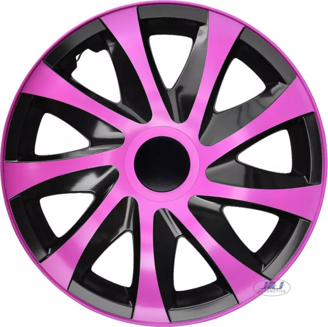4 pcs SET 14" WHEEL TRIMS COVERS PINK - BLACK  HUB CAPS 14 INCH DRACO CS