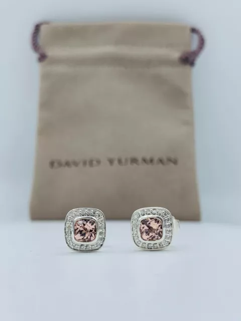 David Yurman Sterling Silver Petite Albion 5x5 Earrings Morganite & Diamonds