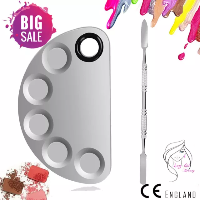 Pro Stainless Steel D Shape Makeup Eye Nail Mixing Palette Spatula Tool UK
