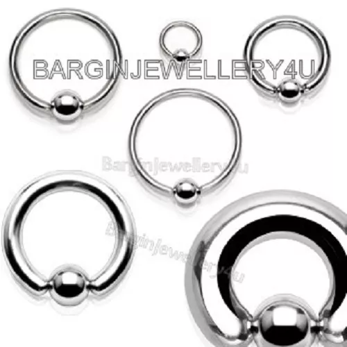 1 x 20g to 8g Sz Surgical Steel Captive Bead Ring CBR Eyebrow-Tragus-Ear-Nipple