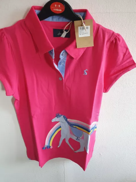 JOULES 9 - 10 Years Hot Pink Horse T Shirt Girls Short Sleeve Moxie Polo Shirt