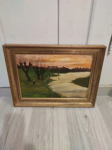 ancien tableau huile sur toile signé jos dufrene daté 1906 a restaurer