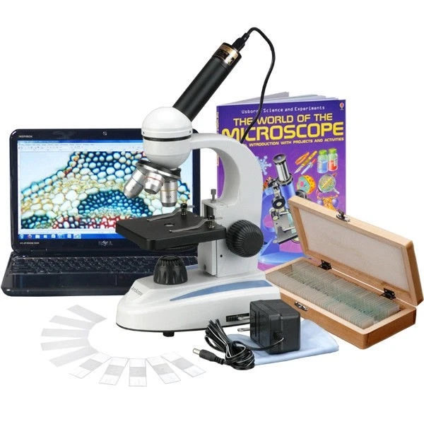 AMSCOPE 40X-1000X METAL Student Compound Microscope, 50 Prep Slide ...