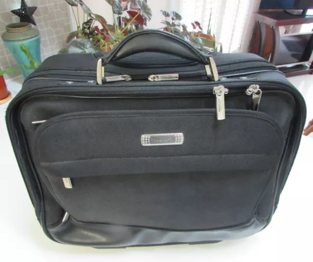 FRANKLIN COVEY ROLLING Leather Briefcase Carry Travel Bag Laptop Brown  $58.50 - PicClick