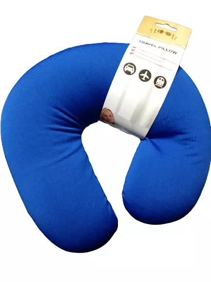 Ergonomic Neck Pillow Head Support Soft Cushion Micro Bead Travel Office - BLUE