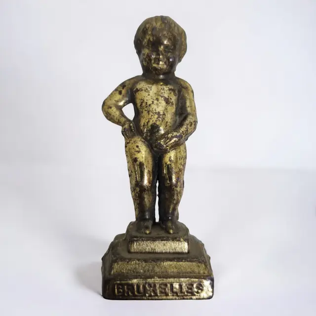 Vintage Bronze “Manneken Pis” Statue from Bruxelles Collectible Figurine Golden