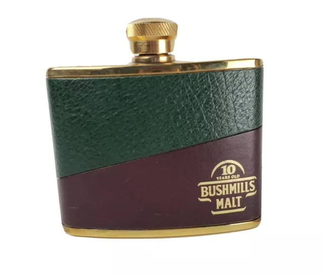 Bush Mills Malt 10 Year Red Green Leather Stainless Steel Flask England 4oz