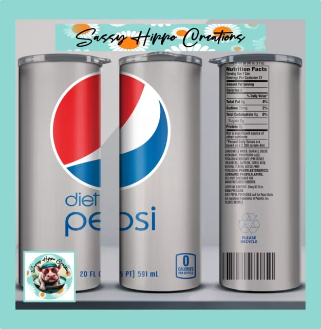 Skinny Tumbler Diet Pepsi Soda Pop Cola Beverage Soft Drink Stainless-Steel 20oz