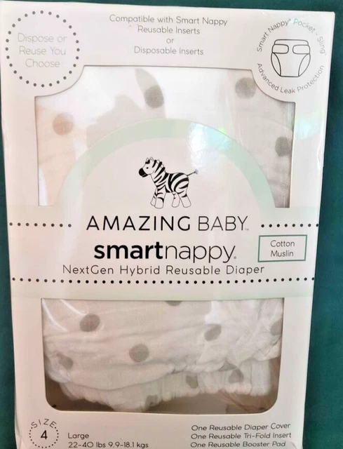 Baby Cloth Diaper SmartNappy Cotton Muslin by Amazing Baby (Size 4) L 22 - 40lbs