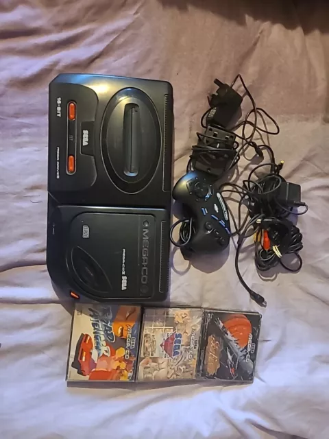 Sega Mega Drive & CD 2 II Console Controller all leads - Working 3 Games