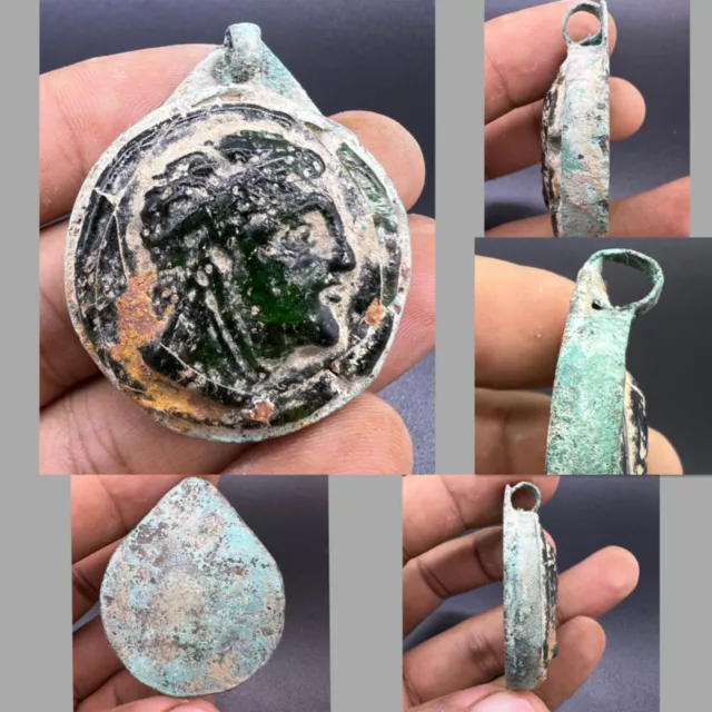 Rare Ancient Old Roman Greek Sakindari Glass Bronze Amulet Pendnet