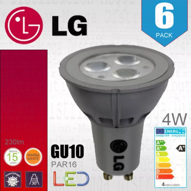 6 x LG 4w Energy Saving LED GU10 Spot Light Bulb/ Lamp 2700k ***15 YEAR LIFE***