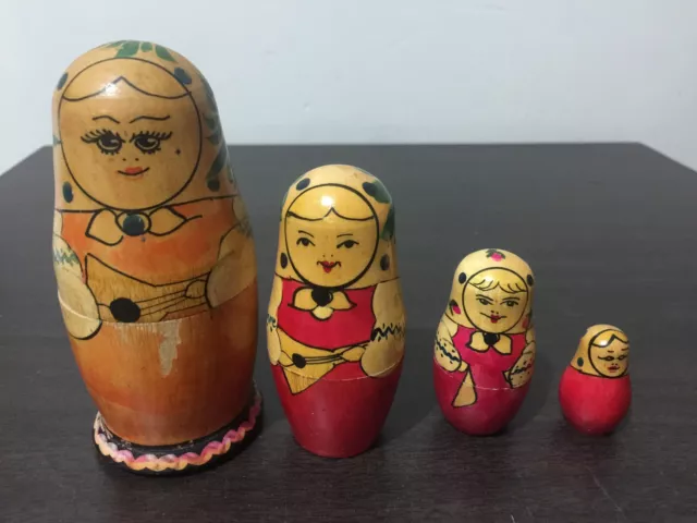 vintage wooden red russian dolls babushka dolls  set of 4 nesting dolls