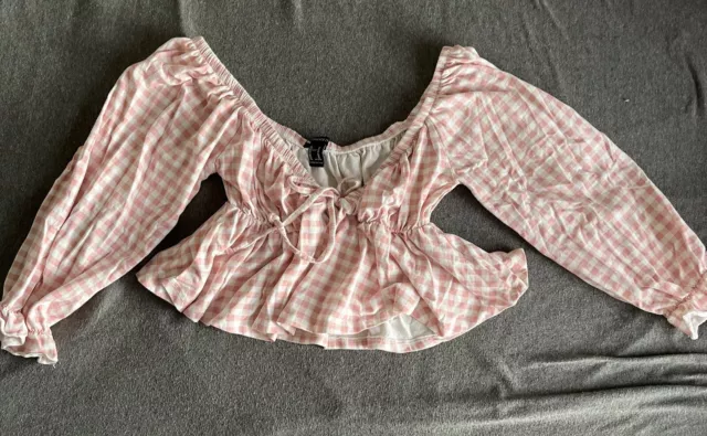 Forever21 Pink Gingham Ruffle Cropped Top