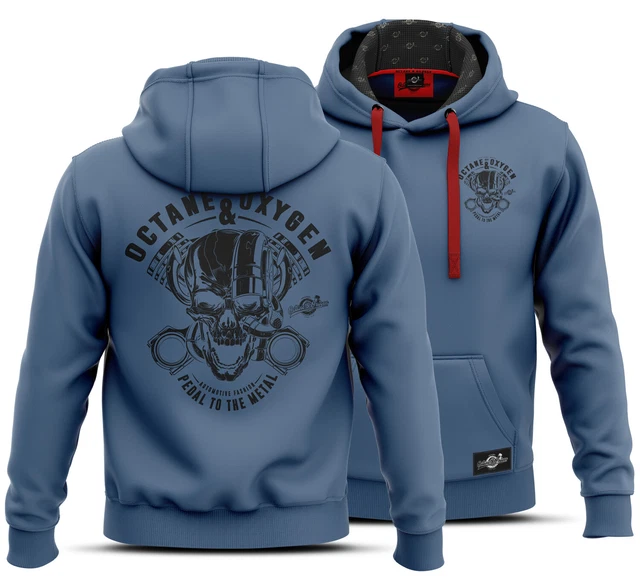 THUG DRIVE Kapuzen Hoodie Pullover Matt Blau. Bis Übergröße 8XL Totenkopf