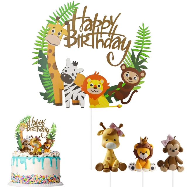 Décoration Gâteau Jungle 5 Pièces - Animaux 3D Girafe, Lion, Singe, éléphant, Zèbre