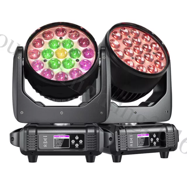 2X 15Wx19LED Moving Head Light RGBW Zoom Beam Stage Wash Washer DJ Party Lamp