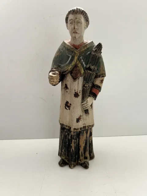Antike Holzfigur bemalt Hl. Figur  34 cm  handgeschnitzt 2