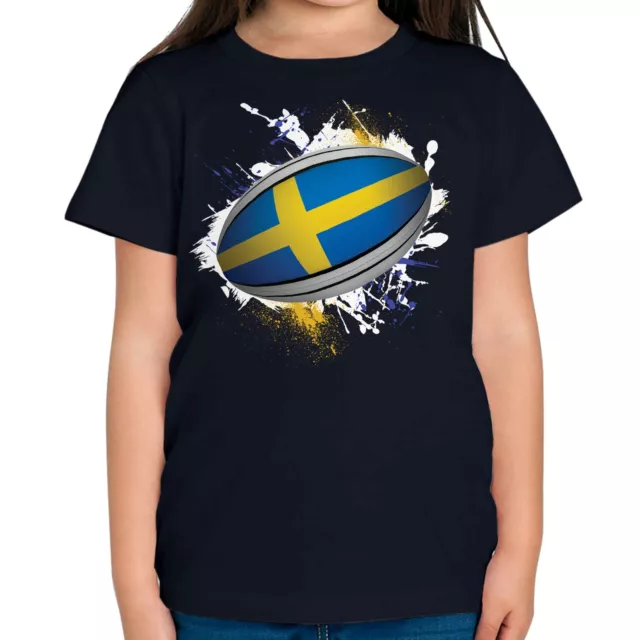 Sweden Rugby Ball Splatter Kids T-Shirt Tee Top Gift World Cup Sport