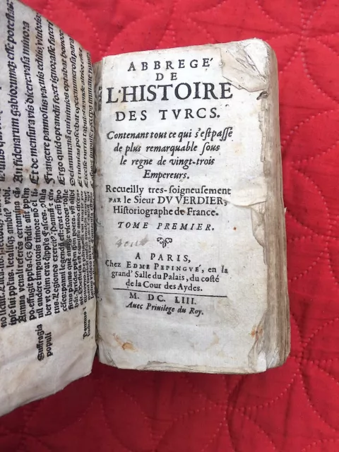 Abrégé de l'Histoire des TURCS par DU VERDIER 1653 EDITION ORIGINALE  Turquie  2