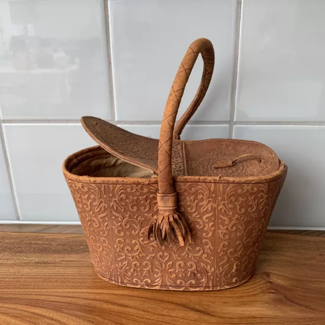 Piccola borsa vintage marrone in pelle / manico borsa
