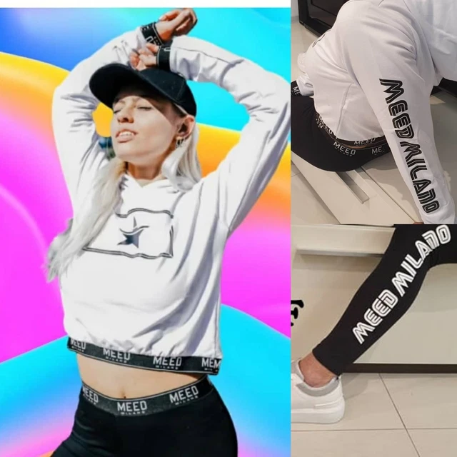 tuta sportiva bambina 8 anni felpa bianca con cappuccio e leggings neri cotone