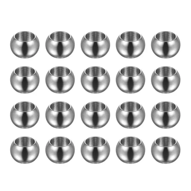 40pcs Beads 8mm Stainless Steel 5mm Hole Dia Bead for DIY Crafts, Silver Tone