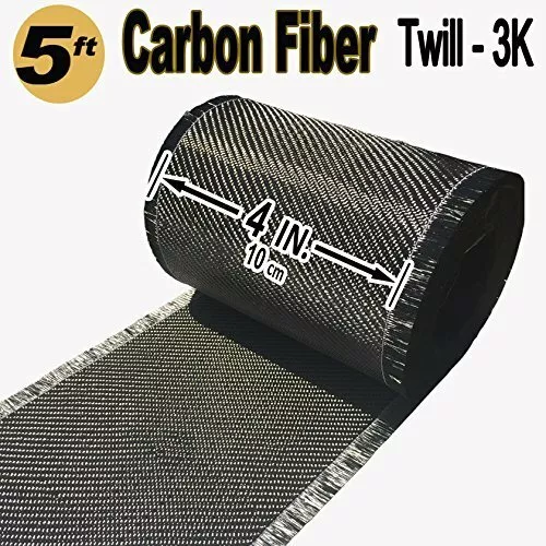 4 in x 5 FT - Carbon Fiber FABRIC-2x2 Twill WEAVE-3K - 220g-Black