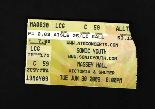 SONIC YOUTH concert ticket June 30, 2009 Toronto