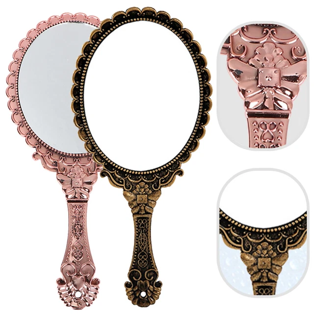 2pcs miroir à main antique miroir de fleur en relief portable miroir décoratif