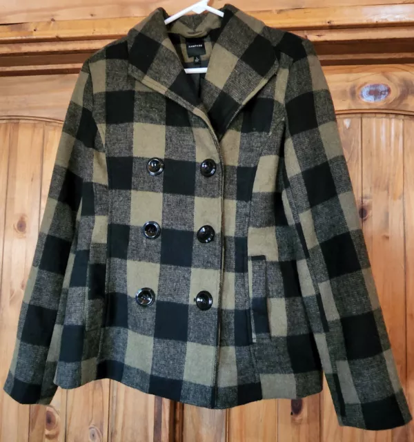 Rampage Coat Womens Jacket Lg, Black/Olive Green Checked
