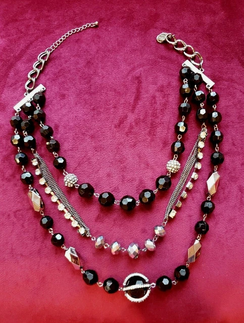 Charming Charlie Multi Strand Layered Necklace Black and Silver