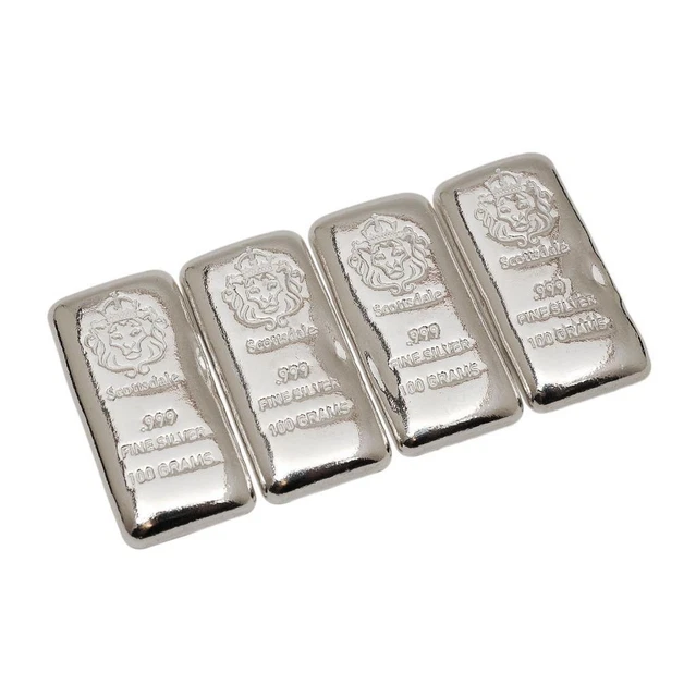 4 x 100g Cast Silver Bars by Scottsdale Mint .999 Silver Old Pour Style  #A335