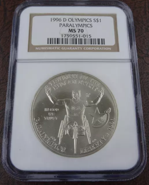 1996-D Paralympics Olympics Unc Silver Dollar NGC MS 70 US Mint Commemorative $1