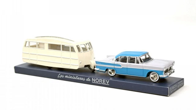 Simca Chambord Rouge/gris + Caravane Henon – Norev Plastique 1/43, Sans Boîte