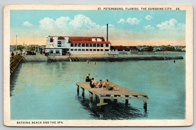 FL Florida St Petersburg Bathing Beach @ Spa 1920s Vintage Postcard $K