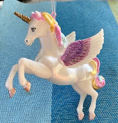 Glass Ornament Rainbow Pink Winged Unicorn Horse Pegasus Alicorn Pegacorn Horse