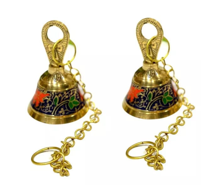 DSH Pure Brass Puja Bell Ghanti Home Temple  Mandir Prayer Bell (Set Of-2).