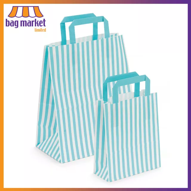 Blue Candy Stripe Paper Tape Handle Carrier Bags | Gifts/Party/Weddings/Sweets