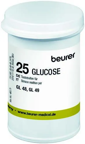 Strisce Misurazione Glicemia Beurer Per Glucometro Gl48/Gl49 In Flacone 25 Pezzi