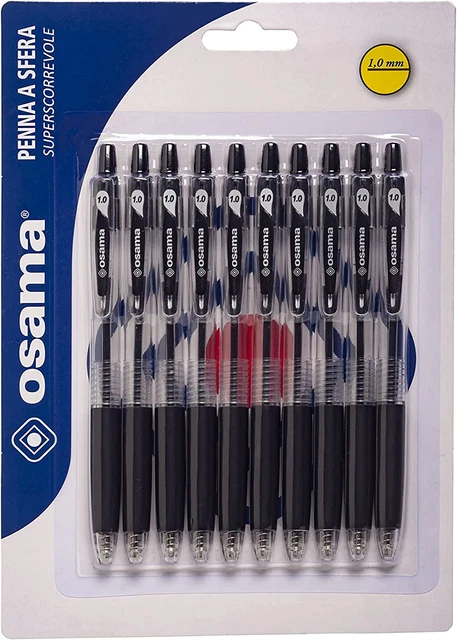 OBG Penna a Sfera a Scatto, Scorrevole E Precisa - Nera, 10 Pezzi