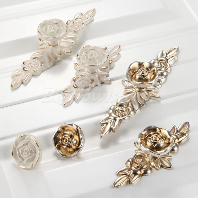 Retro European Rose Door Pull Handles Drawer Wardrobe Cupboard Cabinet Knobs