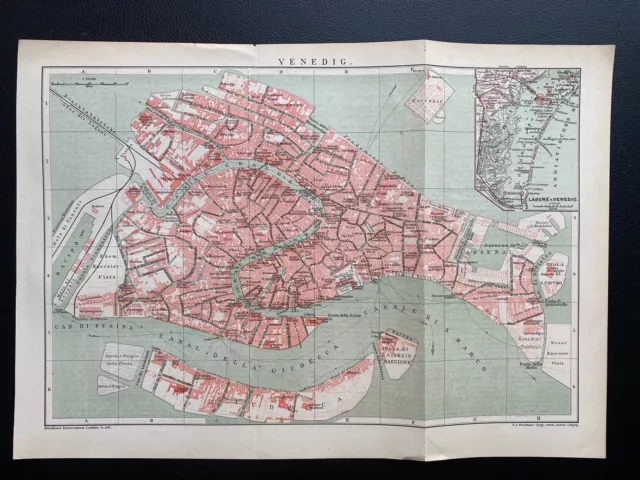antiker historischer Stadtplan Venedig um 1900, sehr dekorativ