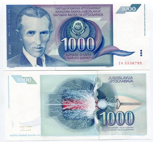 Yugoslavia 1000 Dinara 1991 P 110 * ZA Replacement UNC