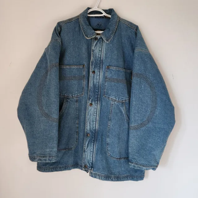 Vintage FILA Quilt-Insulated Lining Blue Denim Chore Jacket Zip/Snap Men's XXL