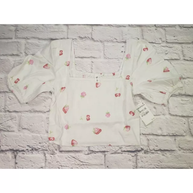 Nordstrom BP Womens Size XXS Strawberry Printed Cropped Top Smocked Back