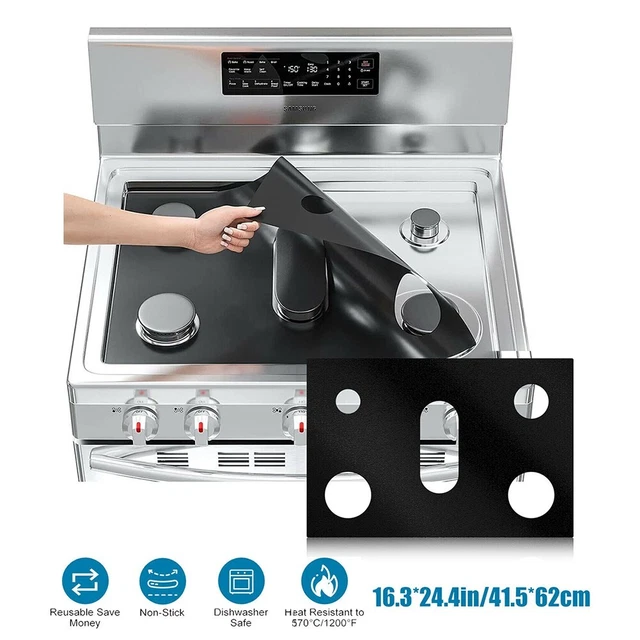 Base protectora estufa de gas 62*41,5 cm negra/plata silicona fibra de vidrio cocina