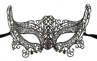 Mask from Venice Lace Burano-Wolf Civet Carnival- Black Golden 350