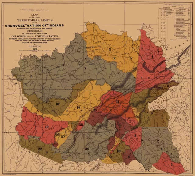 Cherokee Nation of Indians Colonies Mississippi River 1884 - 23.00 x 25.36